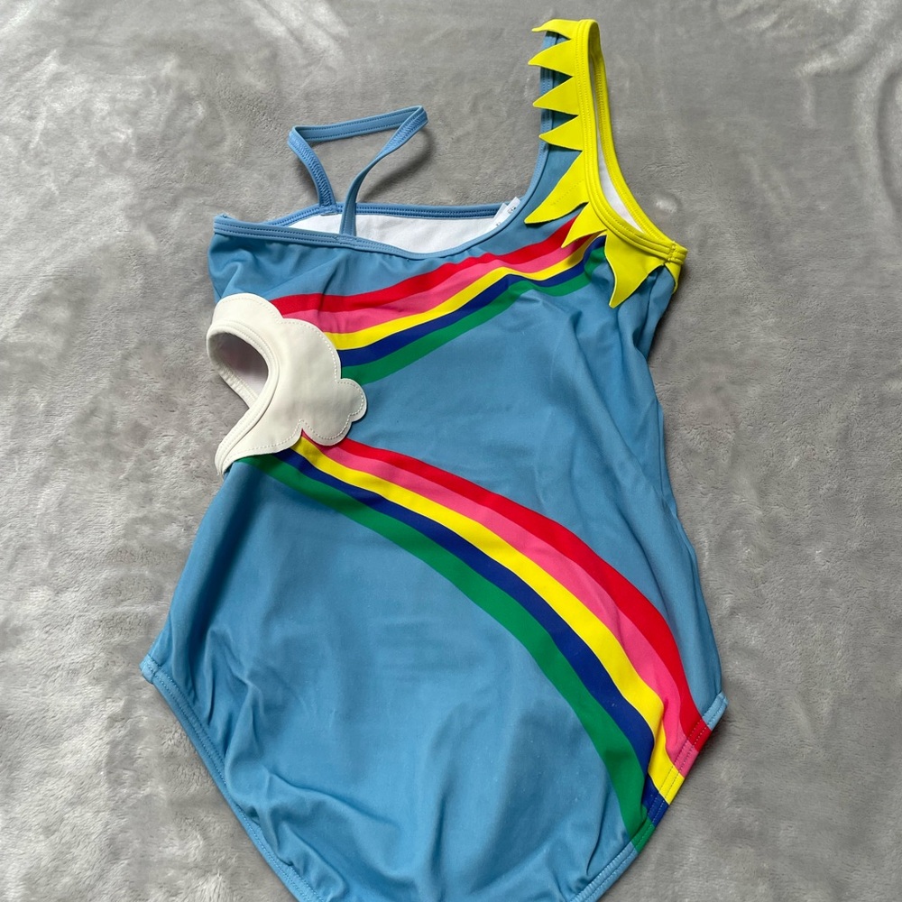 Mini Boden Blue One Piece with Rainbow and Cloud Design